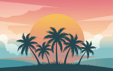 Palm Tree Silhouettes with Sunrise Vector