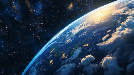 Obraz premium Stunning View of Earth from Space with Sunlight and Clouds