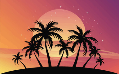 Palm Tree Silhouettes with Sunrise Vector