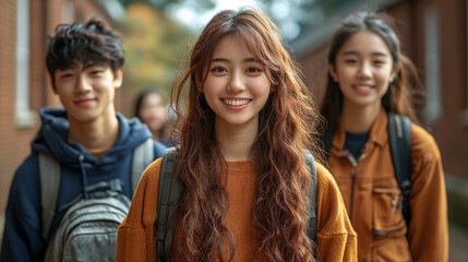 Fototapeta premium Smiling young woman with her friends.