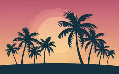 Palm Tree Silhouettes with Sunrise Vector