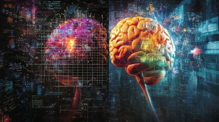 Creative Concept of Human Brain with Digital Data Visualization