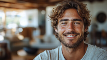 Obraz premium Smiling man with brown hair and beard