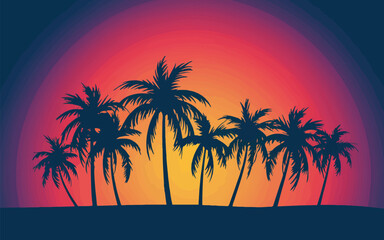 Palm Tree Silhouettes with Sunrise Vector