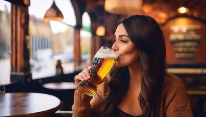 beautiful young woman drinking beer, AI generated