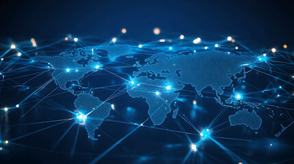 Fototapeta premium Abstract world map with connecting lines, representing global network.