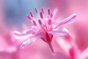 Naklejka premium Close up of a delicate pink flower with soft pastel background, floral photography