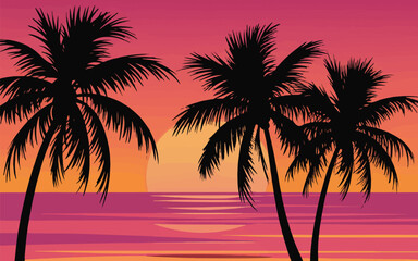 Palm Tree Silhouettes with Sunrise Vector