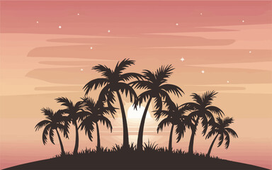 Palm Tree Silhouettes with Sunrise Vector