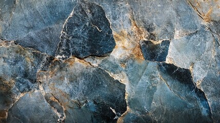 A close up of a stone surface with deep blue and gray hues and gold veins.
