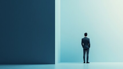 Obraz premium Businessman standing in front of a wall, looking forward.