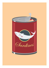 Opened sardines can. Simple flat illustration.