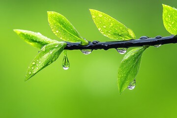 Fototapeta premium Fresh silkweed branch with a sleek black stem, dripping with morning dew