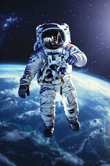 Astronaut Floating Above Earth, Serenely Exploring The Infinite Vastness Of Outer Space.
