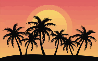 Palm Tree Silhouettes with Sunrise Vector