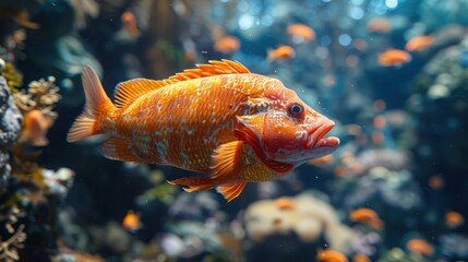 Beautiful underwater scene featuring a vibrant coral reef and a Coral Hind Grouper fish (Cephalopholis miniata). Perfect for marine life, underwater photography, coral reefs, and ocean-themed visuals