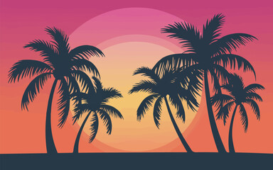 Palm Tree Silhouettes with Sunrise Vector