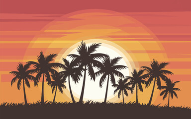 Palm Tree Silhouettes with Sunrise Vector