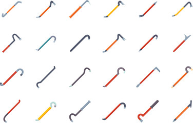 Set of wrecking bars showing the different shapes and sizes of this demolition tool
