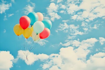 Fototapeta premium A bunch of balloons released into the sky. Wallpaper, happy card