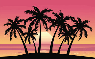 Palm Tree Silhouettes with Sunrise Vector