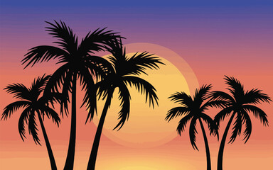 Palm Tree Silhouettes with Sunrise Vector