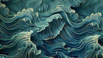 Obraz premium Abstract blue and green layered waves.