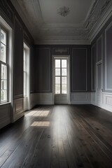 Empty room for interior design and decoration, walls, windows, and floor.Generative AI.