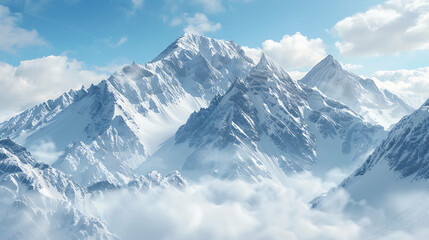 Fototapeta premium Snow covered mountain peaks reaching up into the sky.