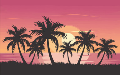 Palm Tree Silhouettes with Sunrise Vector