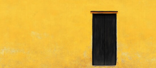 Black door opening onto a yellow wall