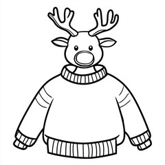 Reindeer in Oversized Christmas Sweater Line Art