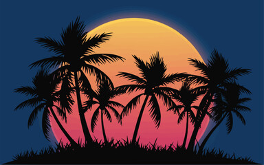 Palm Tree Silhouettes with Sunrise Vector