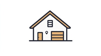 A simple outline illustration of a house with a garage door.