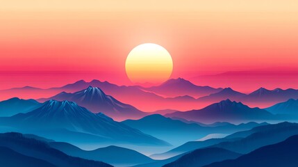 Fototapeta premium A digital art illustration of a sunset over mountain ranges.