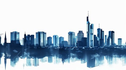 Frankfurt city skyline silhouette with modern skyscrapers and reflections for advertising and commercial use