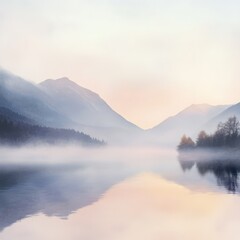 Fototapeta premium Serene Misty Landscape with Mountains and Reflections