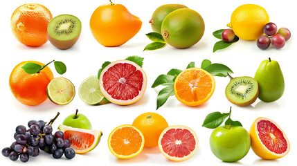 A collection of fresh fruits isolated on a white background.