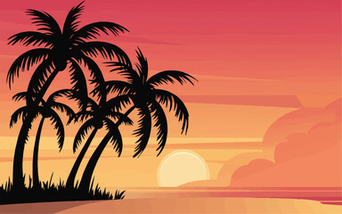 Palm Tree Silhouettes with Sunrise Vector