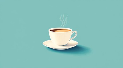 Obraz premium A steaming cup of coffee on a saucer against a blue background.