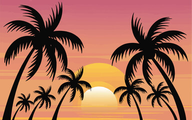 Palm Tree Silhouettes with Sunrise Vector