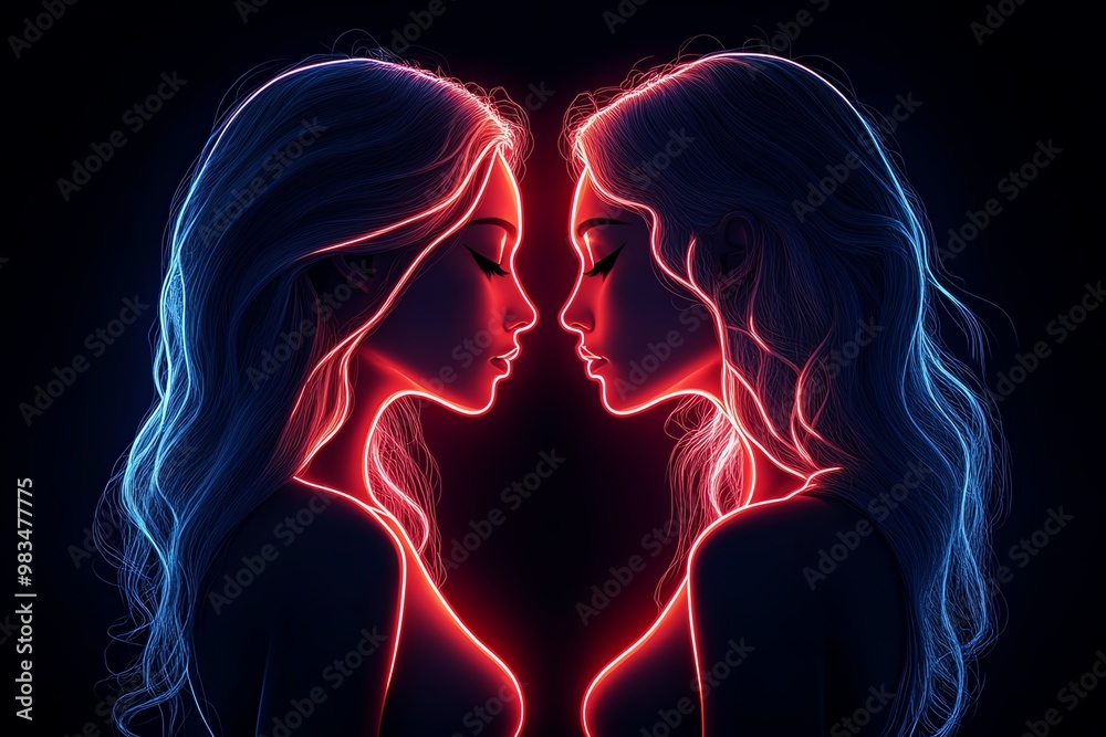 Poster Minimal Gemini twins, using just two perfectly symmetrical lines side by side