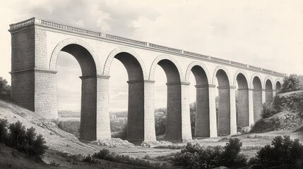 Obraz premium An antique engraving of a detailed bridge or aqueduct with arches, old engraving, bridge, architecture