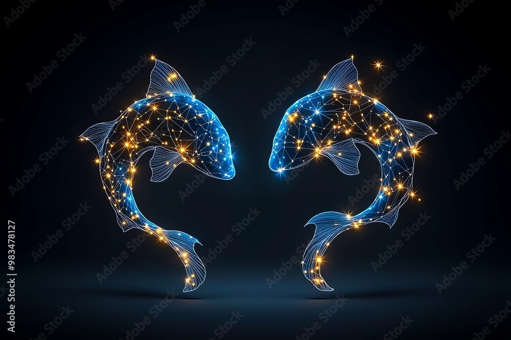 Poster Minimal Pisces constellation, showing two curved lines connecting stars in a clean, abstract shape