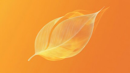 Fototapeta premium Abstract, digitally-created white leaf on orange gradient background.