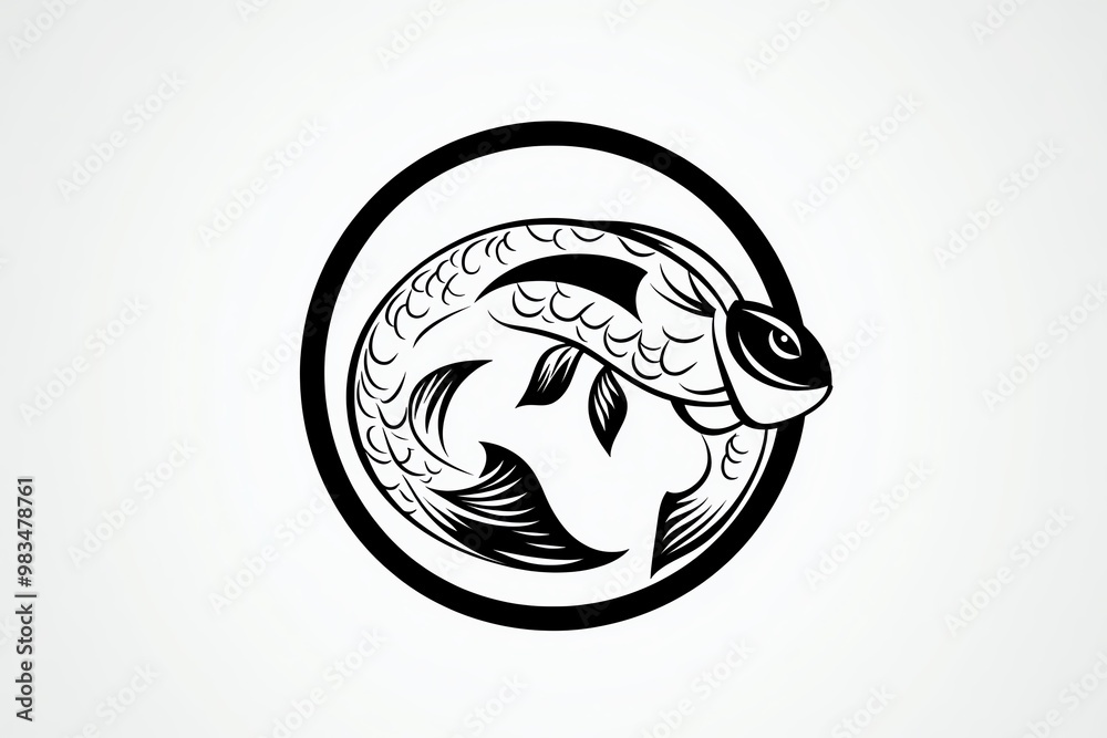Poster Minimal Pisces fish, using two abstract curved lines in a simple, elegant circle