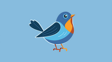 A cute cartoon blue bird with a red breast and big eyes.
