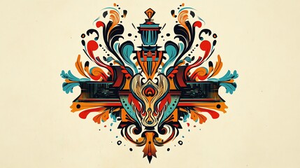 Colorful abstract floral design with geometric elements.