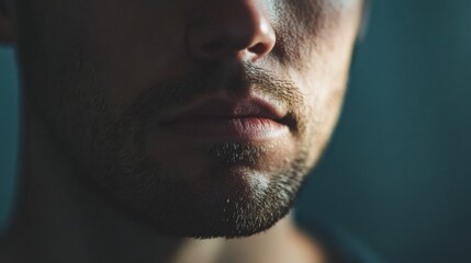 Obraz premium Close-up of a Man's Mouth and Chin with a Short Beard