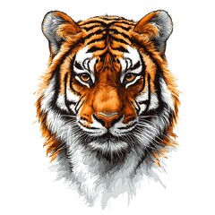 Fototapeta premium Tiger head portrait, close up, detailed, isolated, white background
